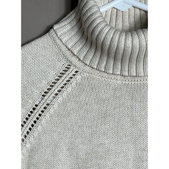 Jeanne Pierre Sweater Vtg Ecru Cotton Turtleneck Preppy Classic Cozy Womens M - Picture 2 of 8